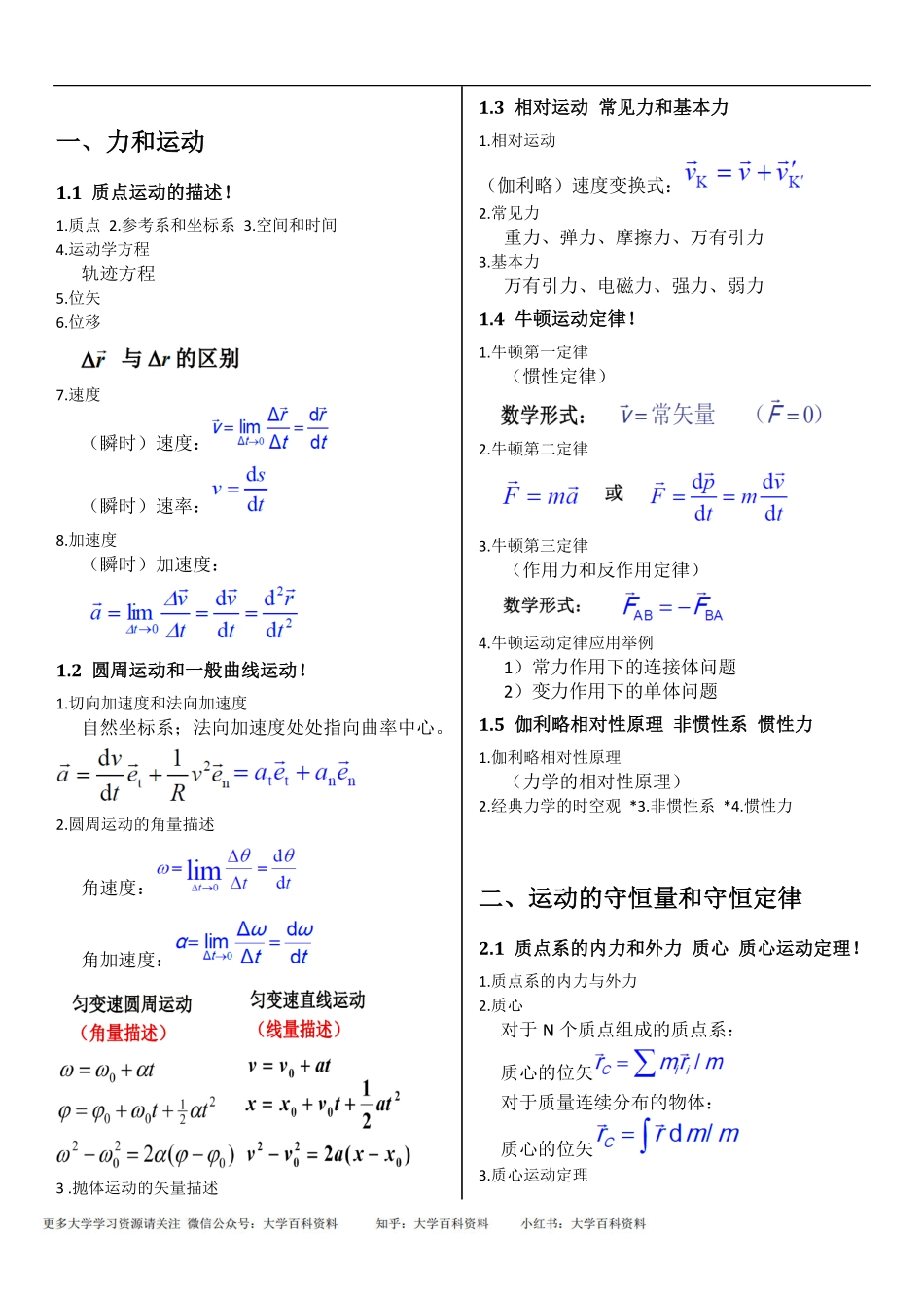 普通物理学(第六版)公式大全.pdf_第1页