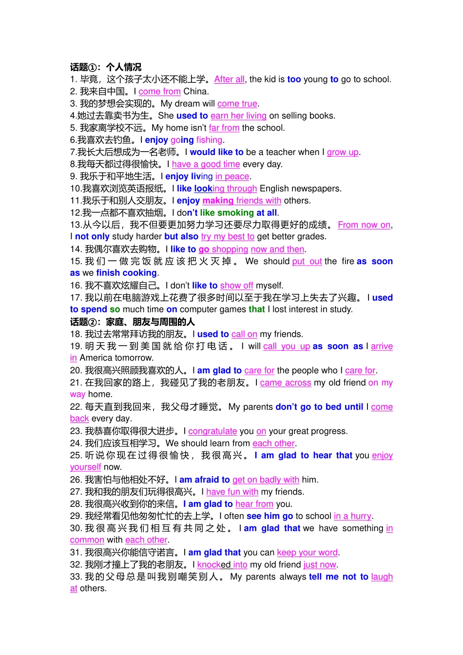 初中英语高频短语+句型+必考知识点.docx_第1页