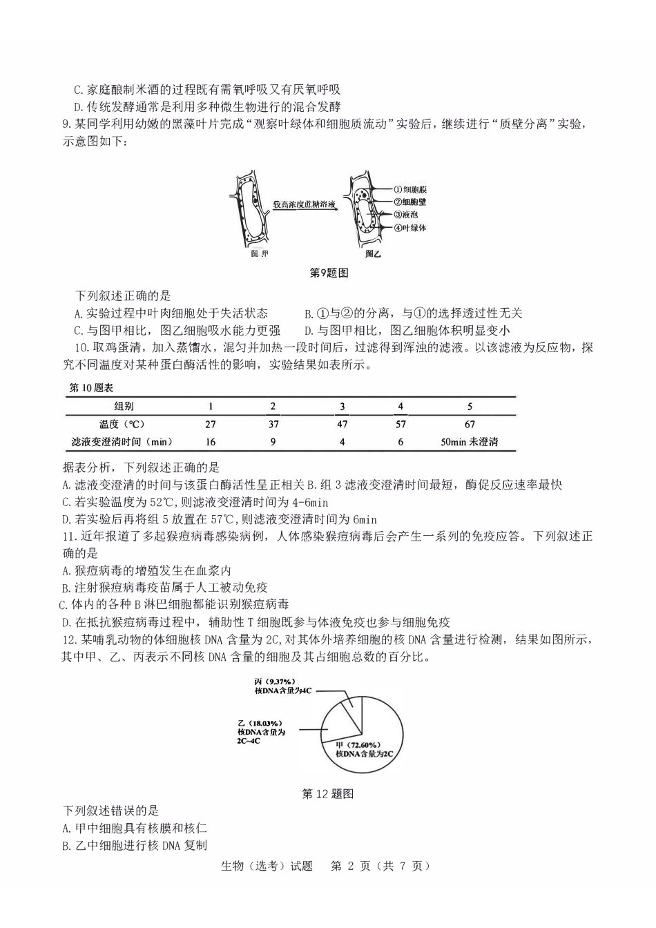 【生物】2025年1月浙江普通高校招生选考科目考试.pdf_第2页