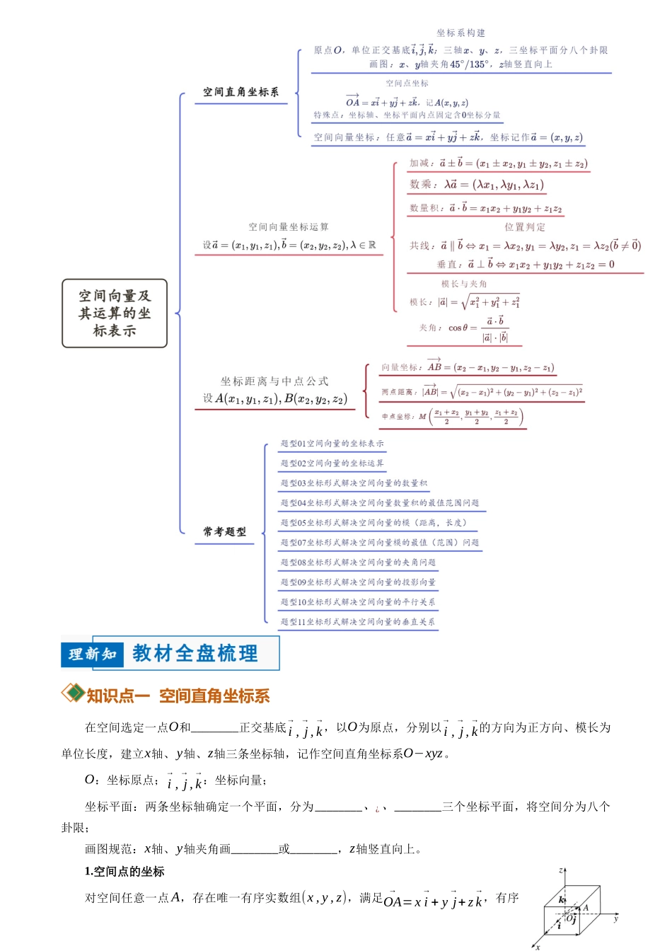 1.3空间向量及其运算的坐标表示(讲义)(原卷版).docx_第2页
