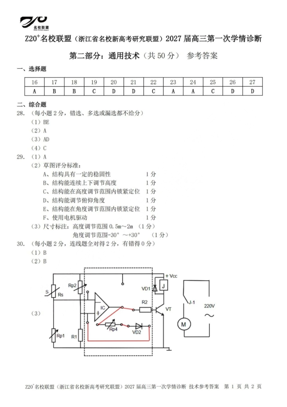 Z20+名校联盟2027届高三第一次学情诊断技术答案.pdf_第2页