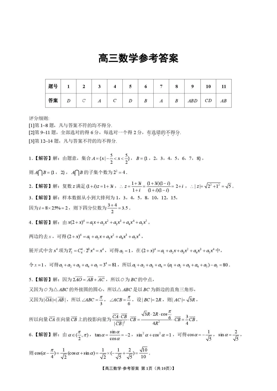 安徽池州市部分校2027届高三上学期开学联合检测数学答案.pdf_第1页
