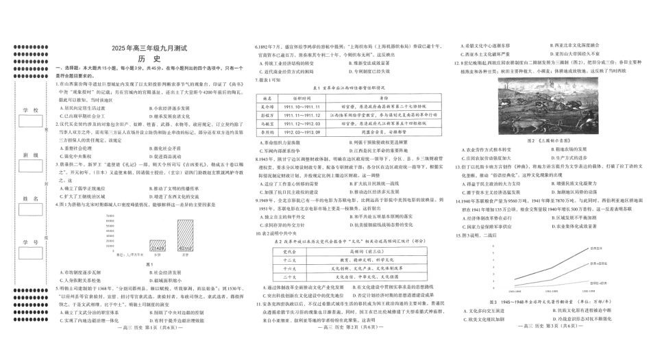 江西南昌市2025年高三年级九月测试历史.pdf_第1页