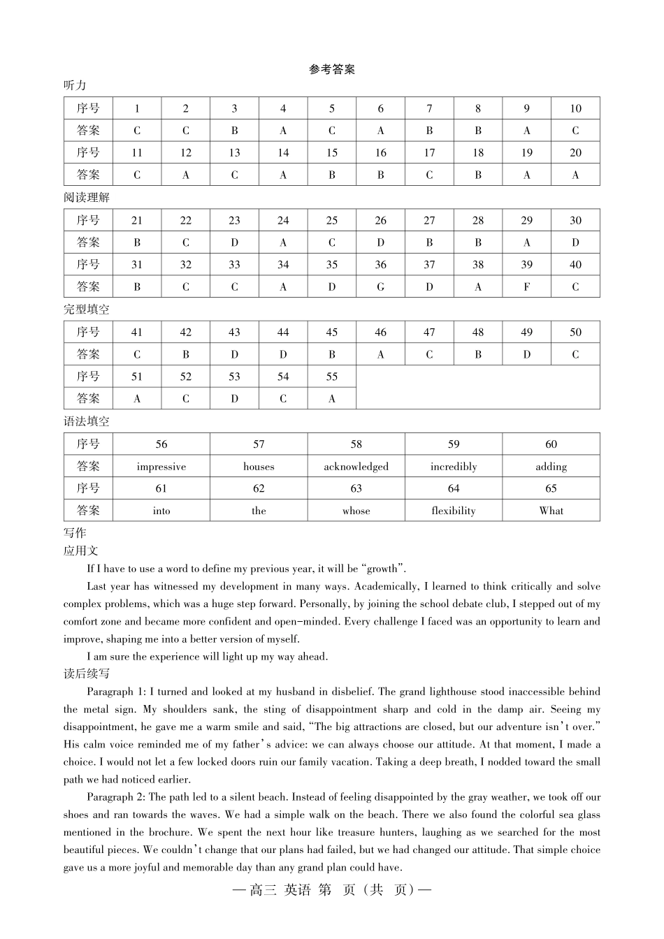 江西南昌市2025年高三年级九月测试英语答案.pdf_第3页