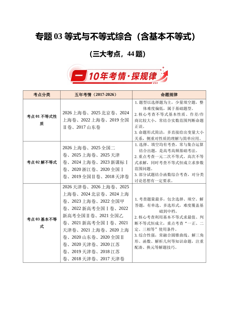 专题03等式与不等式综合（含基本不等式）（10年汇编）（三大考点44题）（原卷版）.docx_第1页