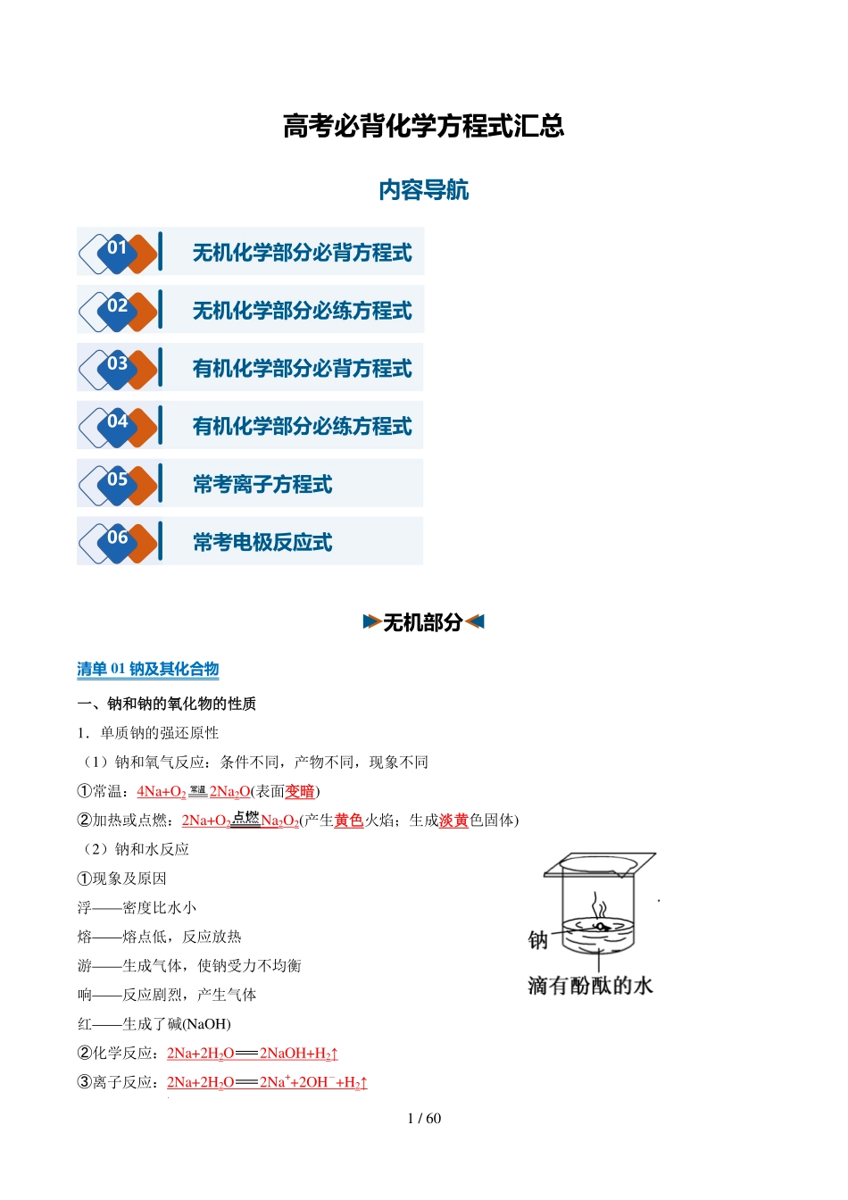专题高考必背化学方程式汇总(知识清单)(解析版).pdf_第1页