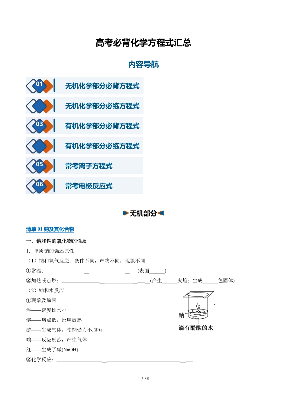 专题高考必背化学方程式汇总(知识清单)(原卷版).pdf_第1页
