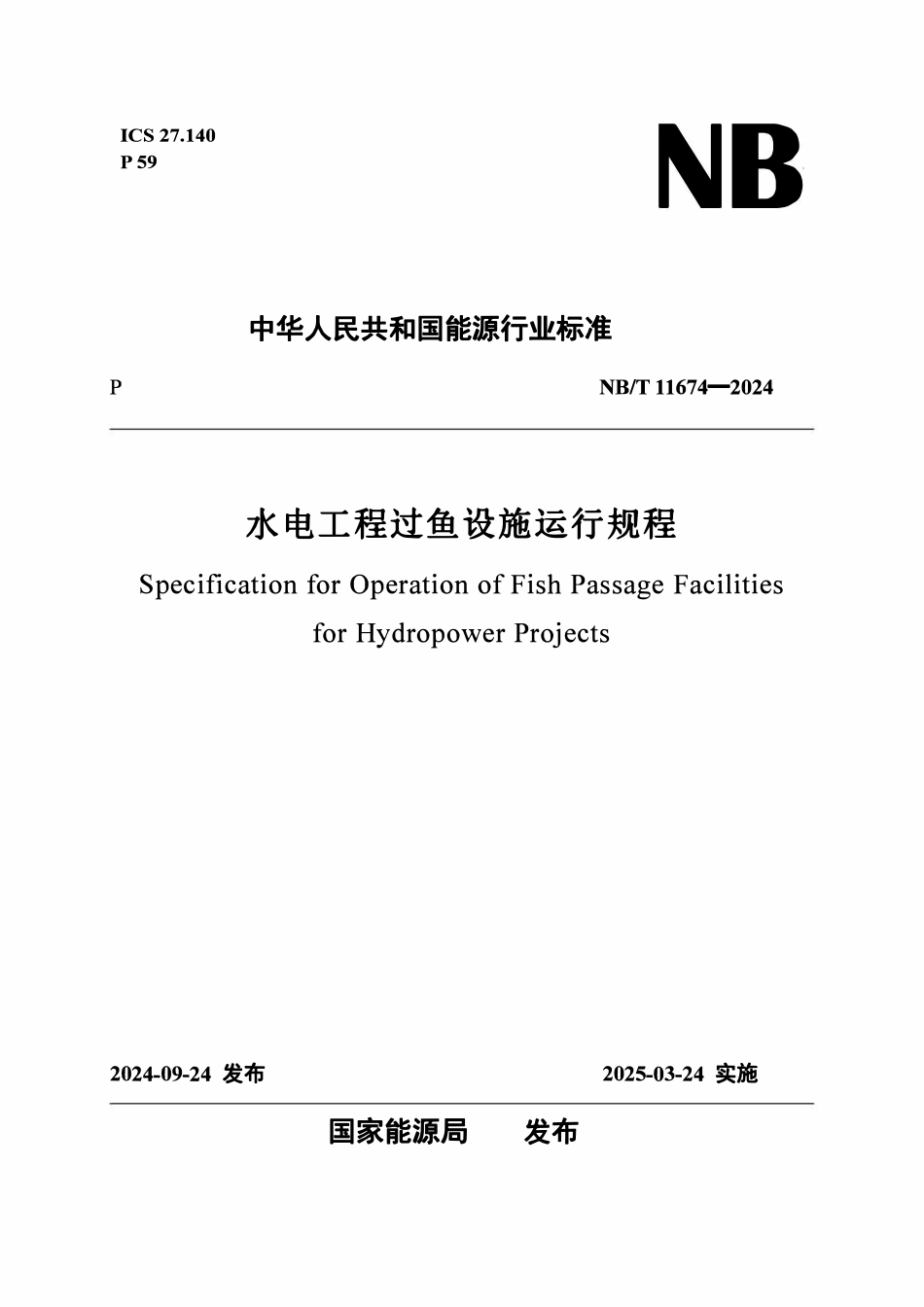 NBT 11674-2024 水电工程过鱼设施运行规程.pdf_第1页