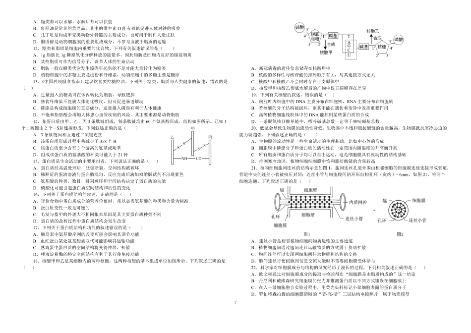 05_生物_湖北襄阳市第四中学2026-2027年高一上学期8月素养测试_试卷+答案.pdf_第2页