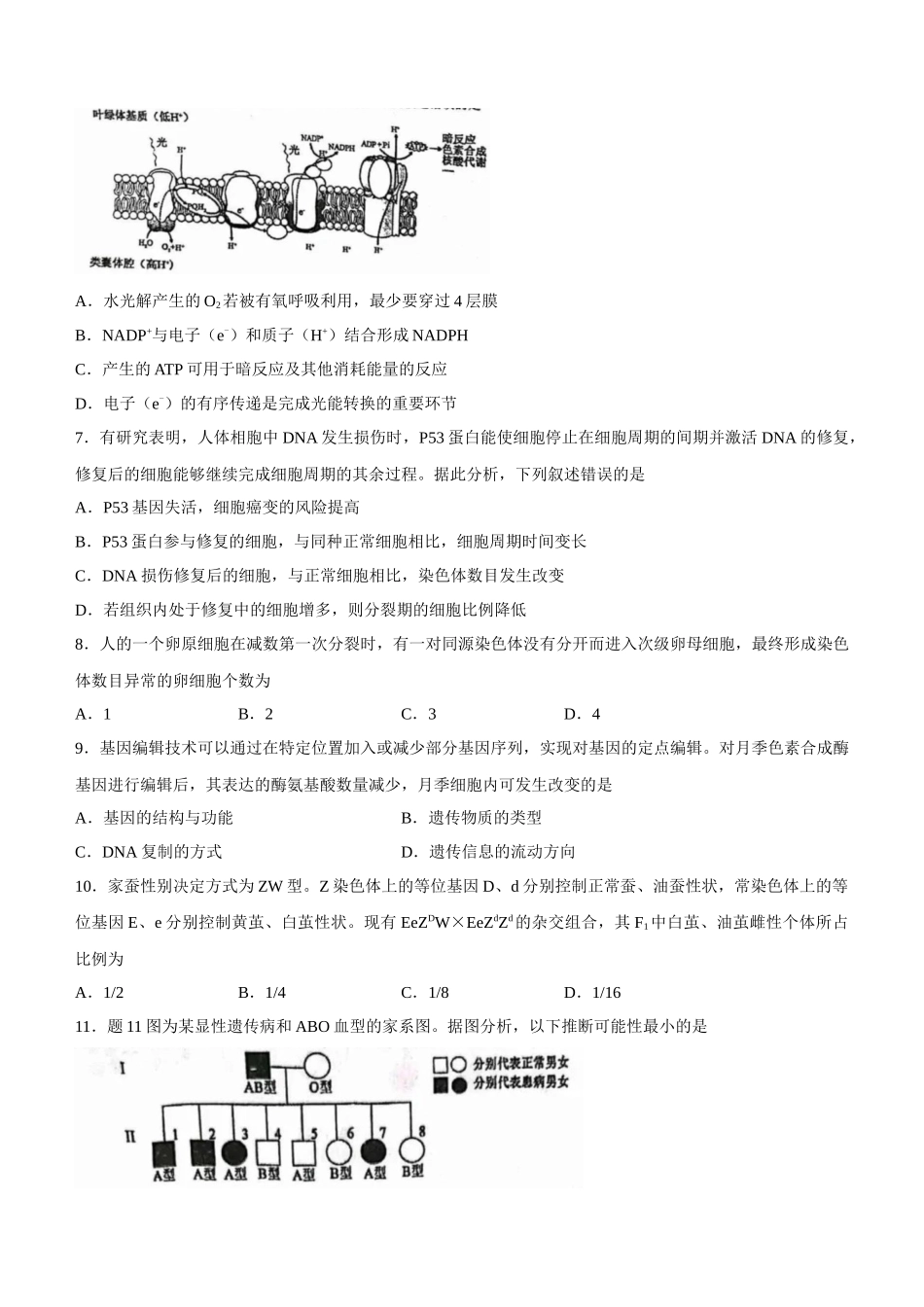 2021年新高考重庆生物高考真题文档版.docx_第2页