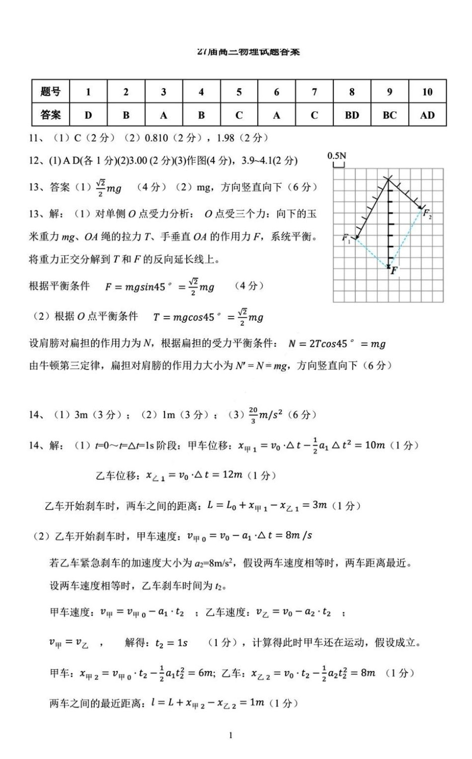 2027届成都七中高三上学期开学考试物理答案.pdf_第1页