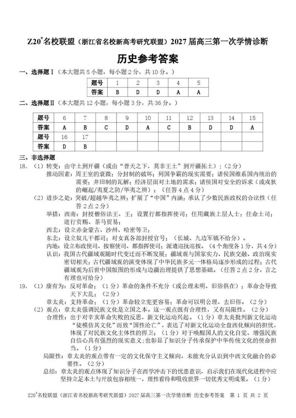 2027届高三第一次学情诊断历史答案.pdf_第1页