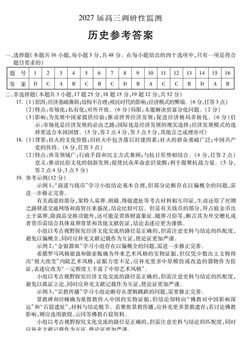 蚌埠市2027届高三调研性监测历史答案.pdf_第1页