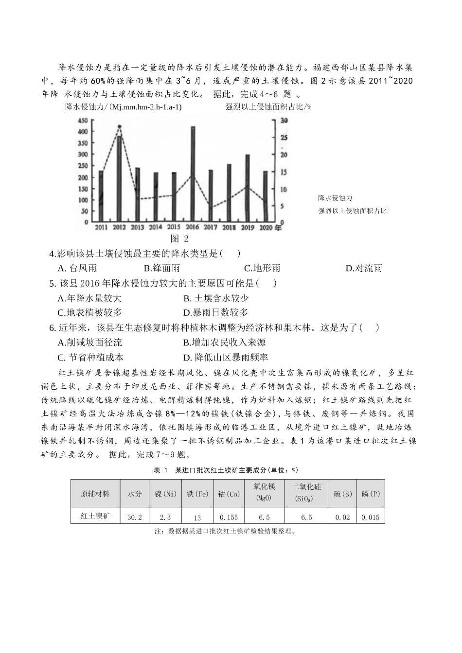 地理【全国百强校】福建福州一中2027届高三年级第一学期第一次质量检测(一模)(8.26-8.27).docx_第2页