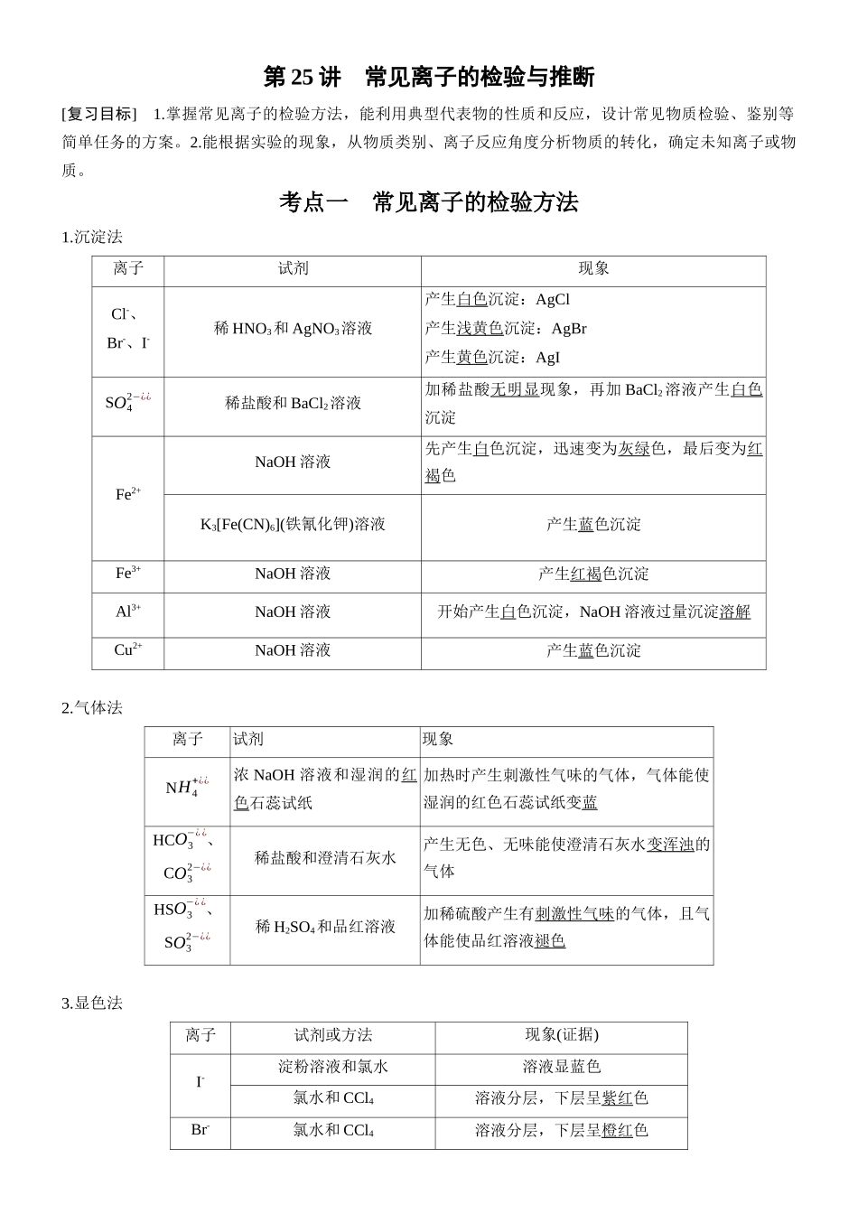 第六章第25讲常见离子的检验与推断.docx_第1页