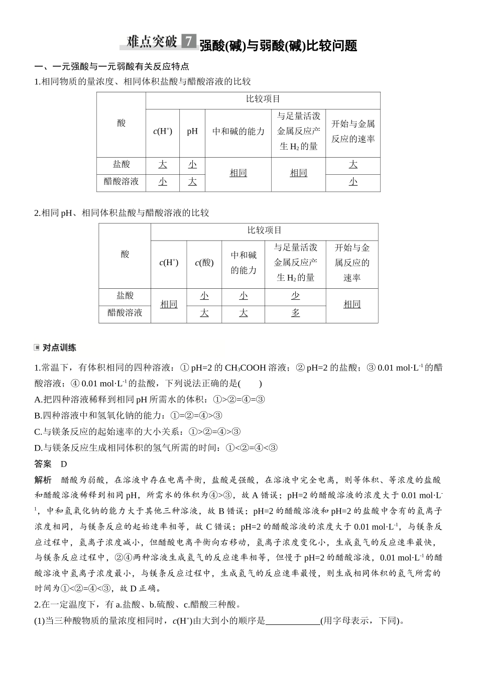 第十二章难点突破7强酸(碱)与弱酸(碱)比较问题.docx_第1页