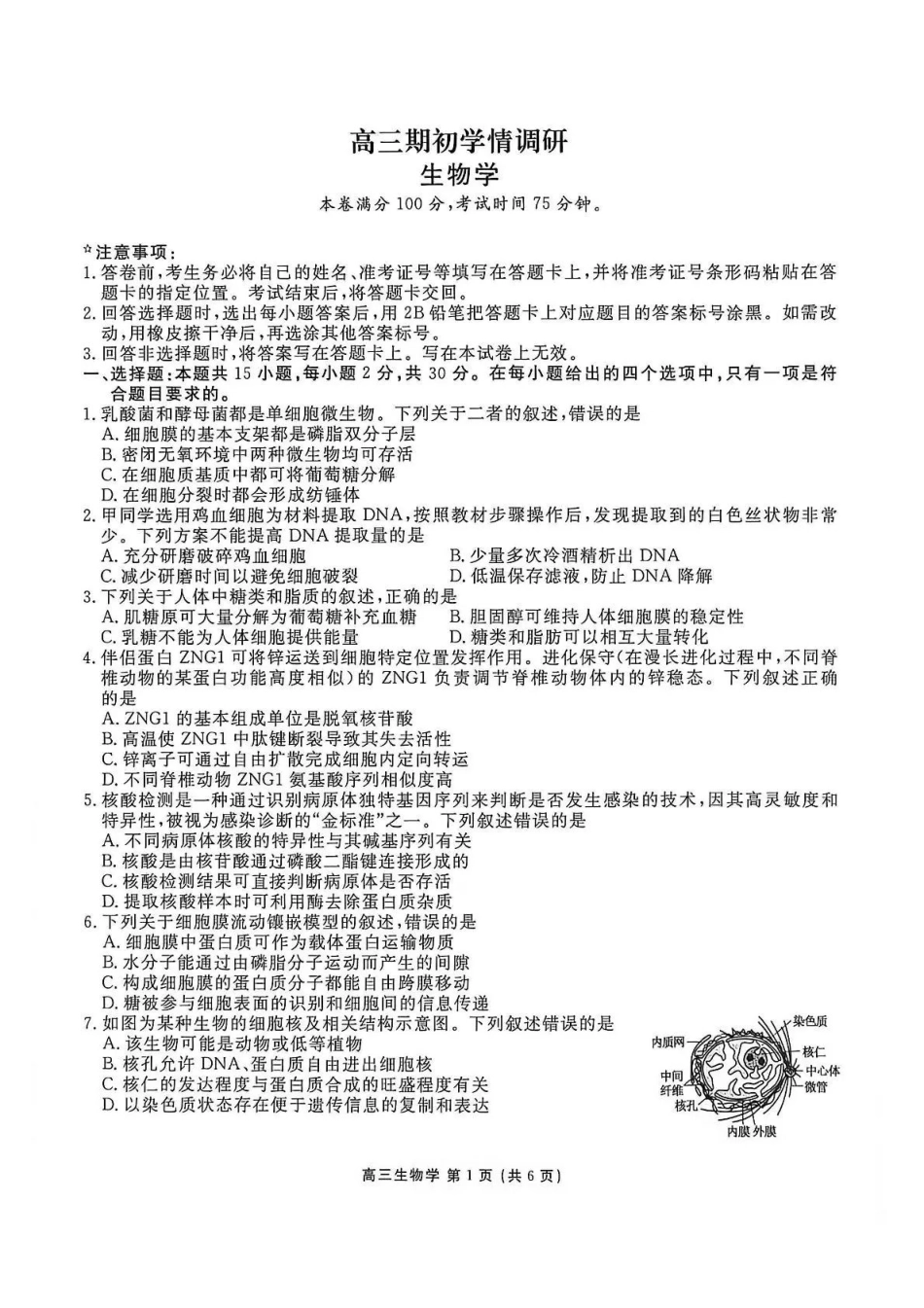 点石联考2027届高三期初学情调研生物.pdf_第1页