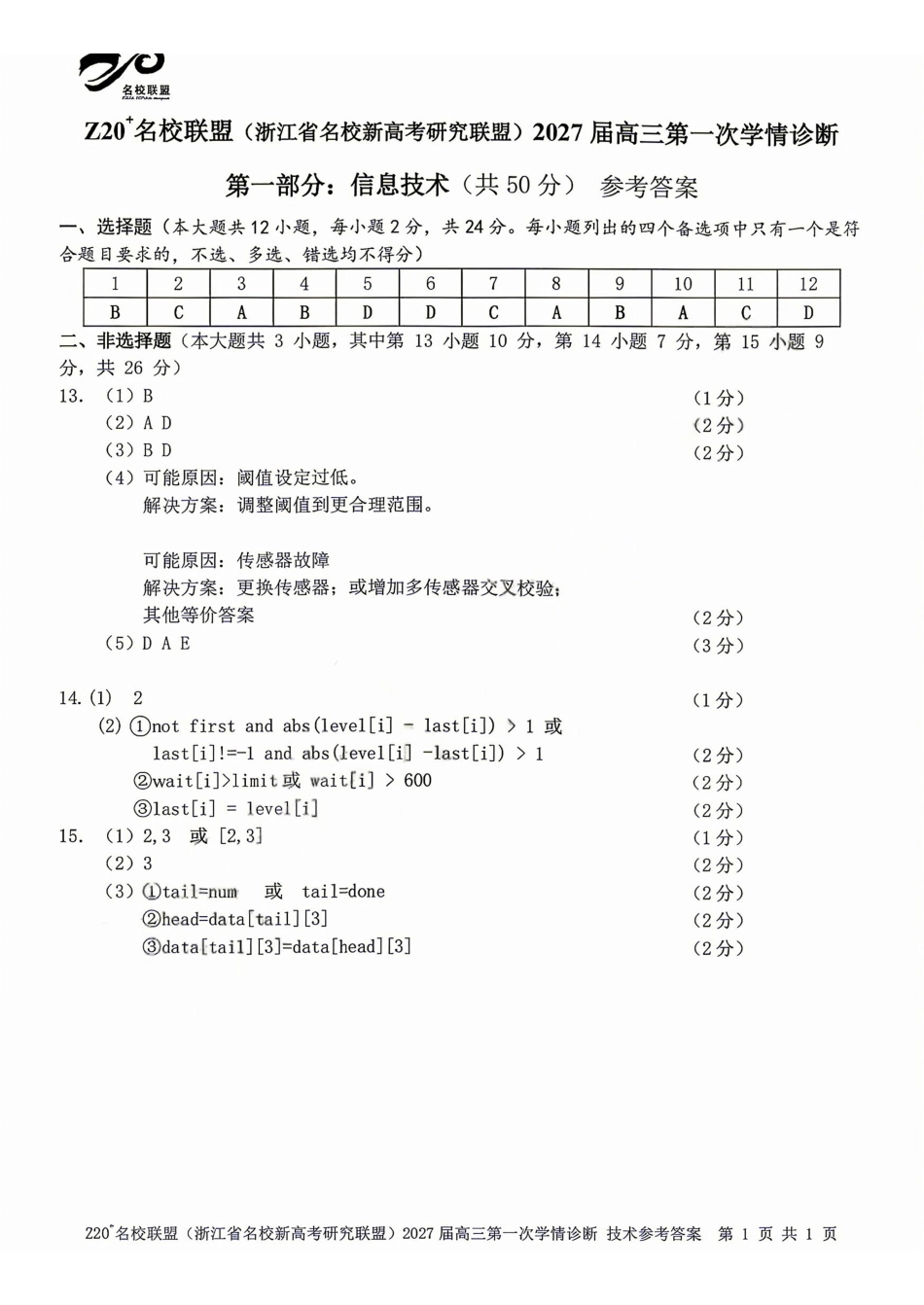 技术浙江Z20名校联盟(浙江名校新高考研究联盟)2027届高三年级第一次学情诊断暨返校考(8.20-8.22)(1).pdf_第1页