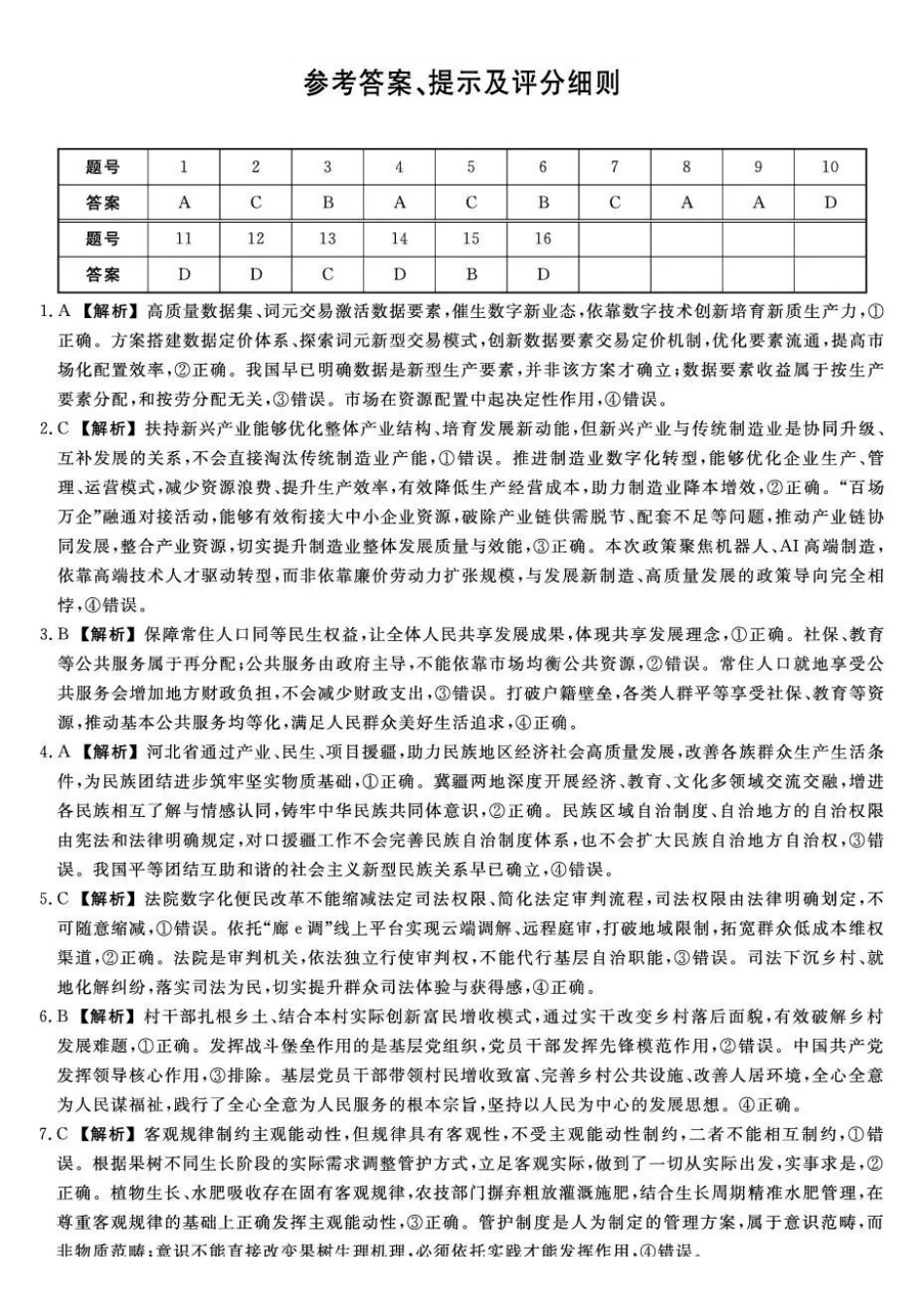 金科大联考2027届高三上学期9月联考政治答案.pdf_第1页