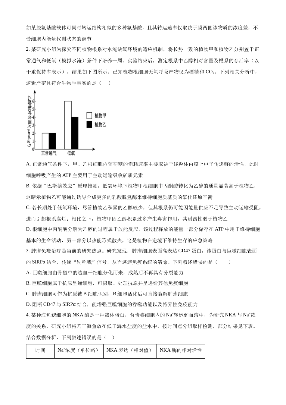 生物(原卷版)【全国Top40强校】贵阳市第一中学2027届高三年级8月高考适应性月考卷（一）(8.25-8.26).docx_第2页