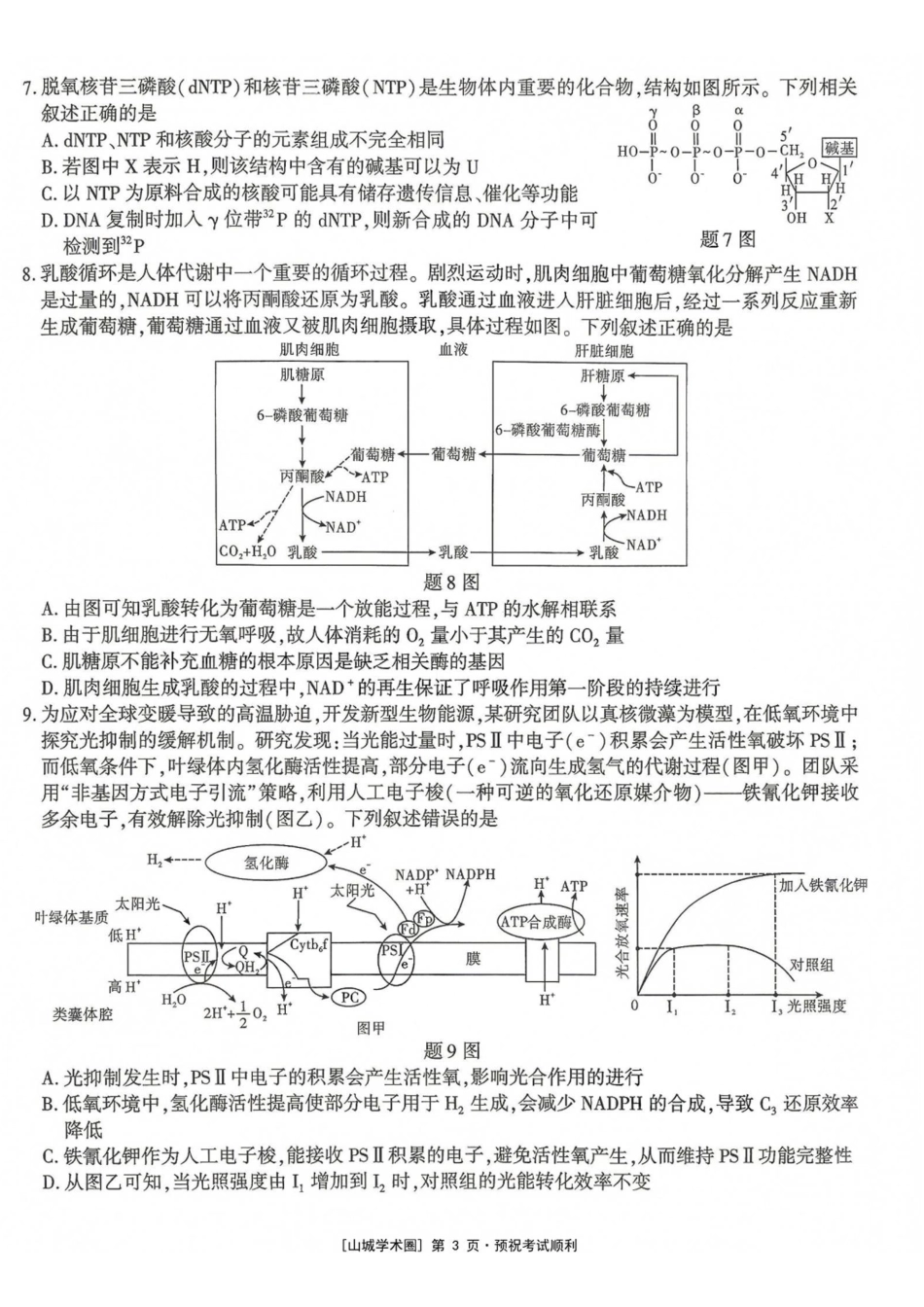 生物【全国Top50强校】重庆市南开中学高2027届高三年级8月质量检测暨开学考(8.31-9.1).pdf_第3页