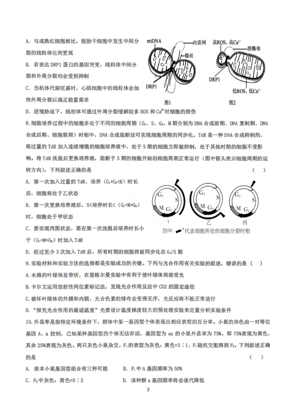 生物【中国第七高中】四川成都市第七中学校2027届高三年级8月开学考试(8.27-8.28).pdf_第3页