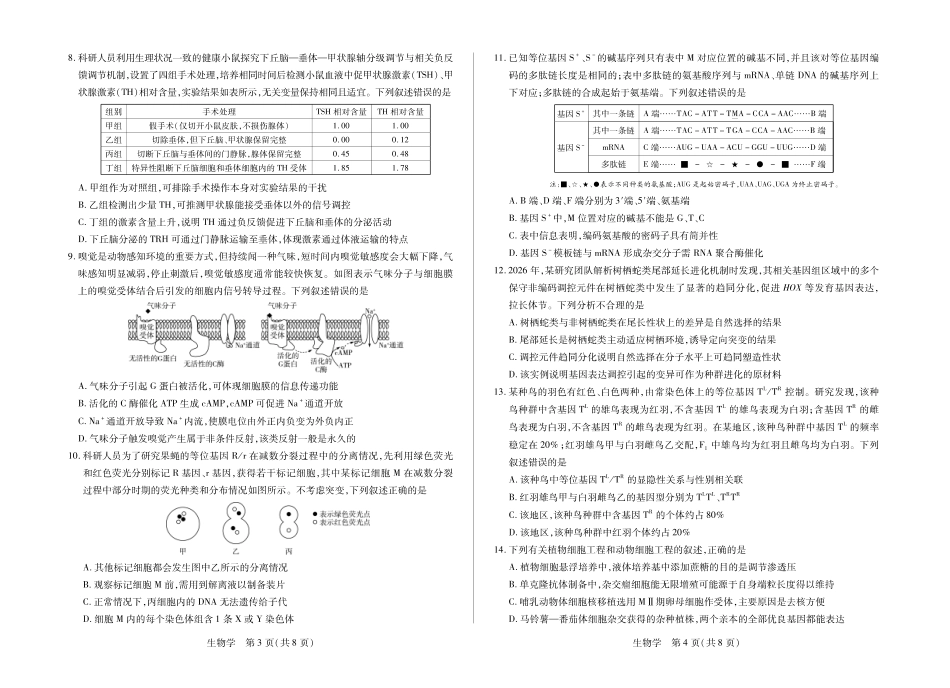 生物安徽合肥市第六中学等校2027届高三年级上学期8月质量检测暨开学考(8.29-8.30).pdf_第2页