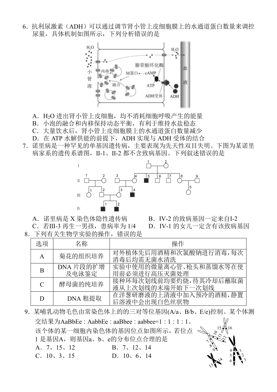 生物福建福州市2026-2027学年福州市高三年级适应性练习(福州一检)(8.29-8.31).pdf_第2页
