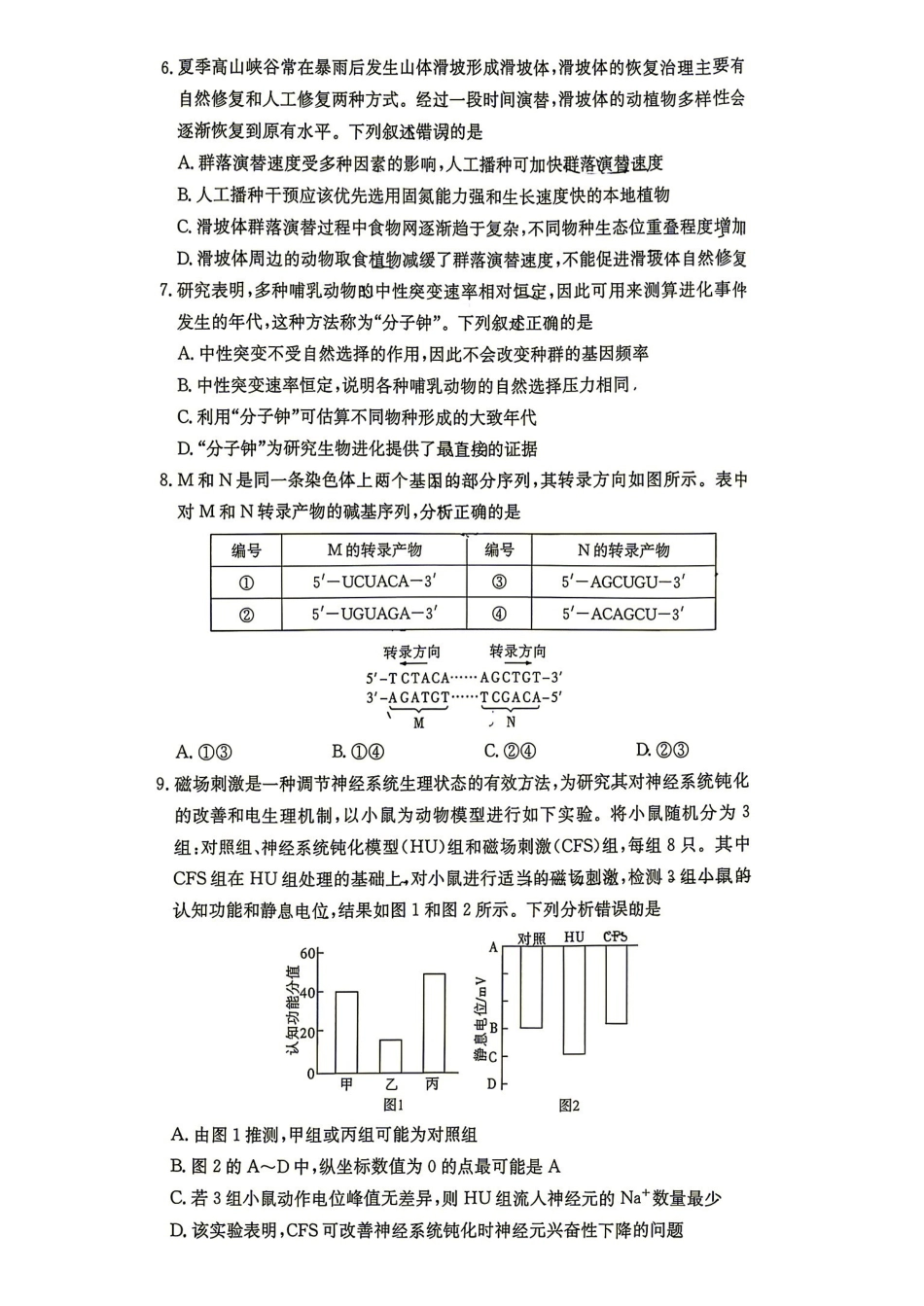 生物学试题(下标27T)【全国第十一高中】湖南湖南师大附中2027届高三年级上学期8月月考卷(一)(下标27T)(8.23-8.24).pdf_第2页