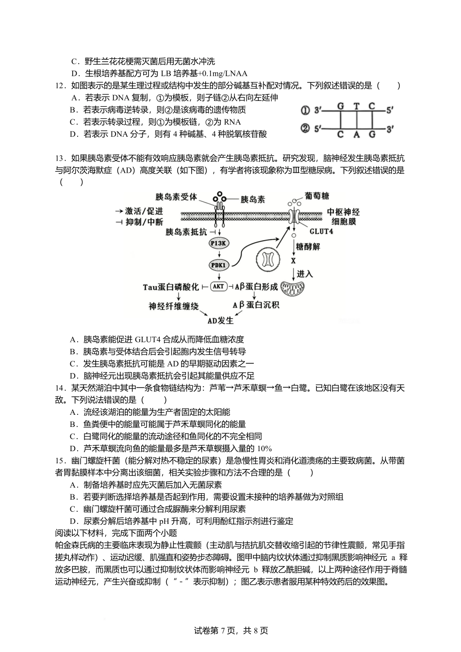 生物浙江宁波市北仑中学2026学年第一学期高三年级开学返校考试(8月中旬).docx_第3页