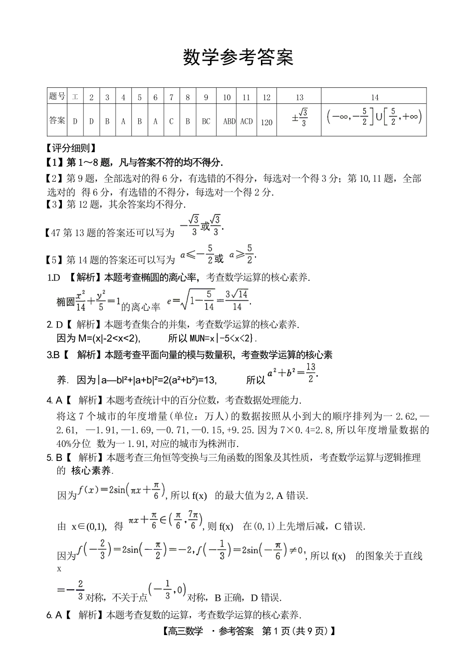 数学(27-15C)答案湖南金太阳部分学校暨郴州市2026-2027学年高三上学期8月阶段检测(27-15C)(8.27-8.28).docx_第1页