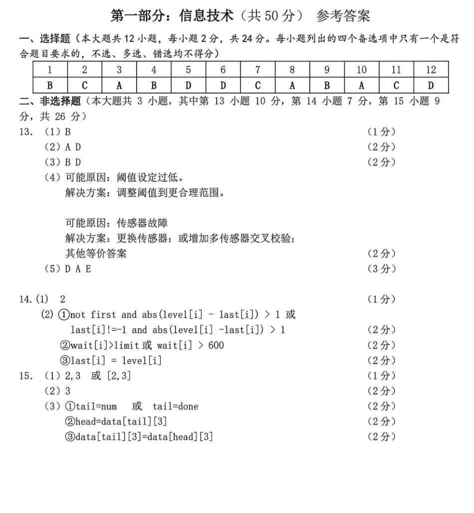 2027届高三第一次学情诊断技术答案(1).pdf_第1页