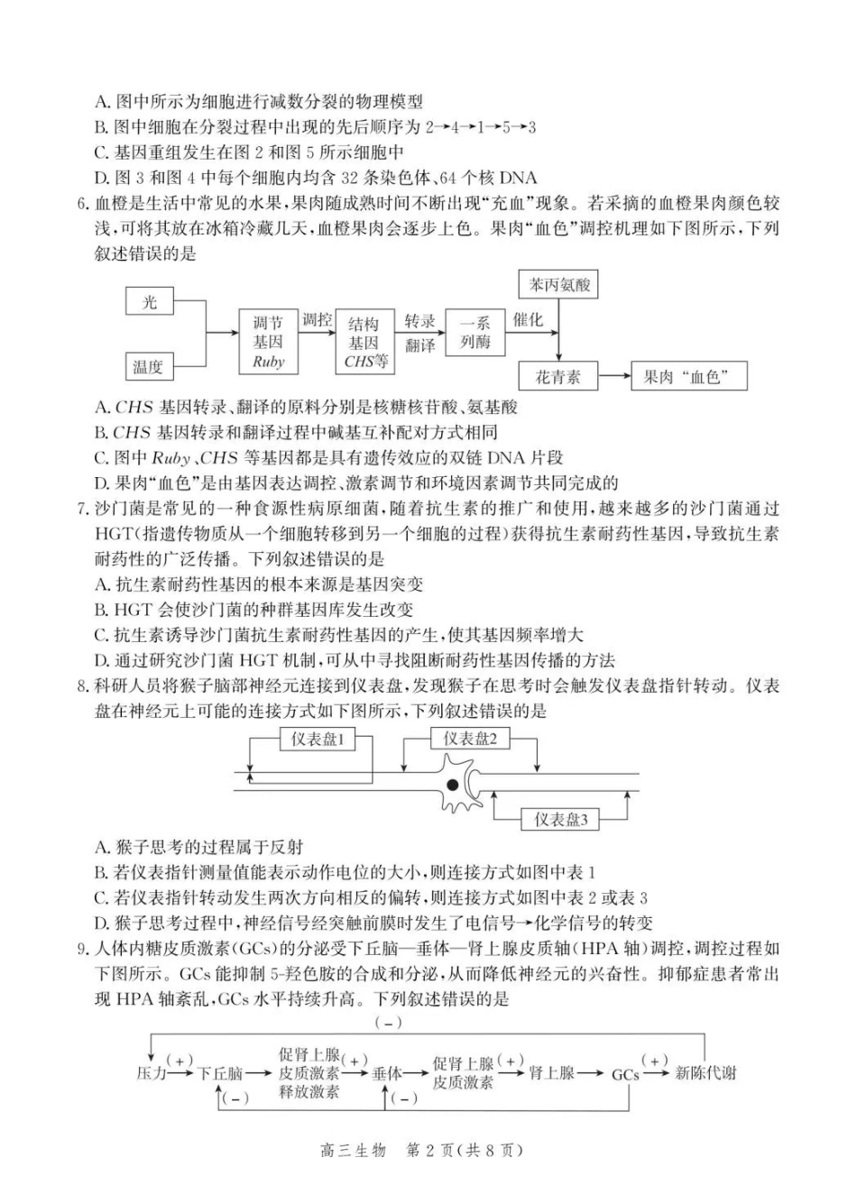 生物(内标GS01)河北沧州市第一中学2026-2027学年高三年级上学期开学考试(内标GS01)（9.2-9.3).pdf_第2页
