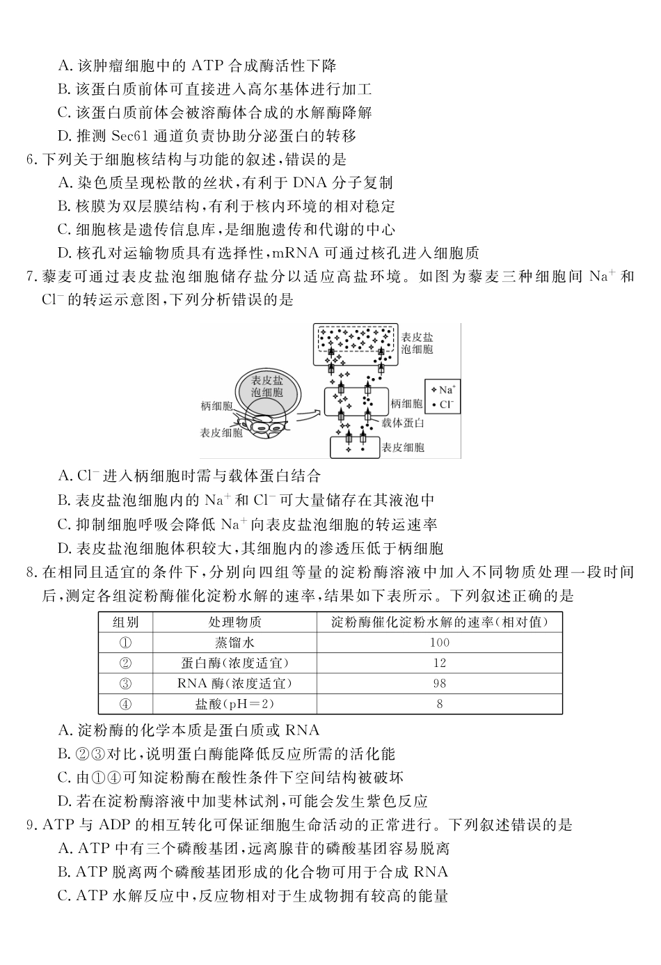 生物安徽华师联盟2027届高三年级9月份开学质量检测(9.8-9.9).pdf_第2页