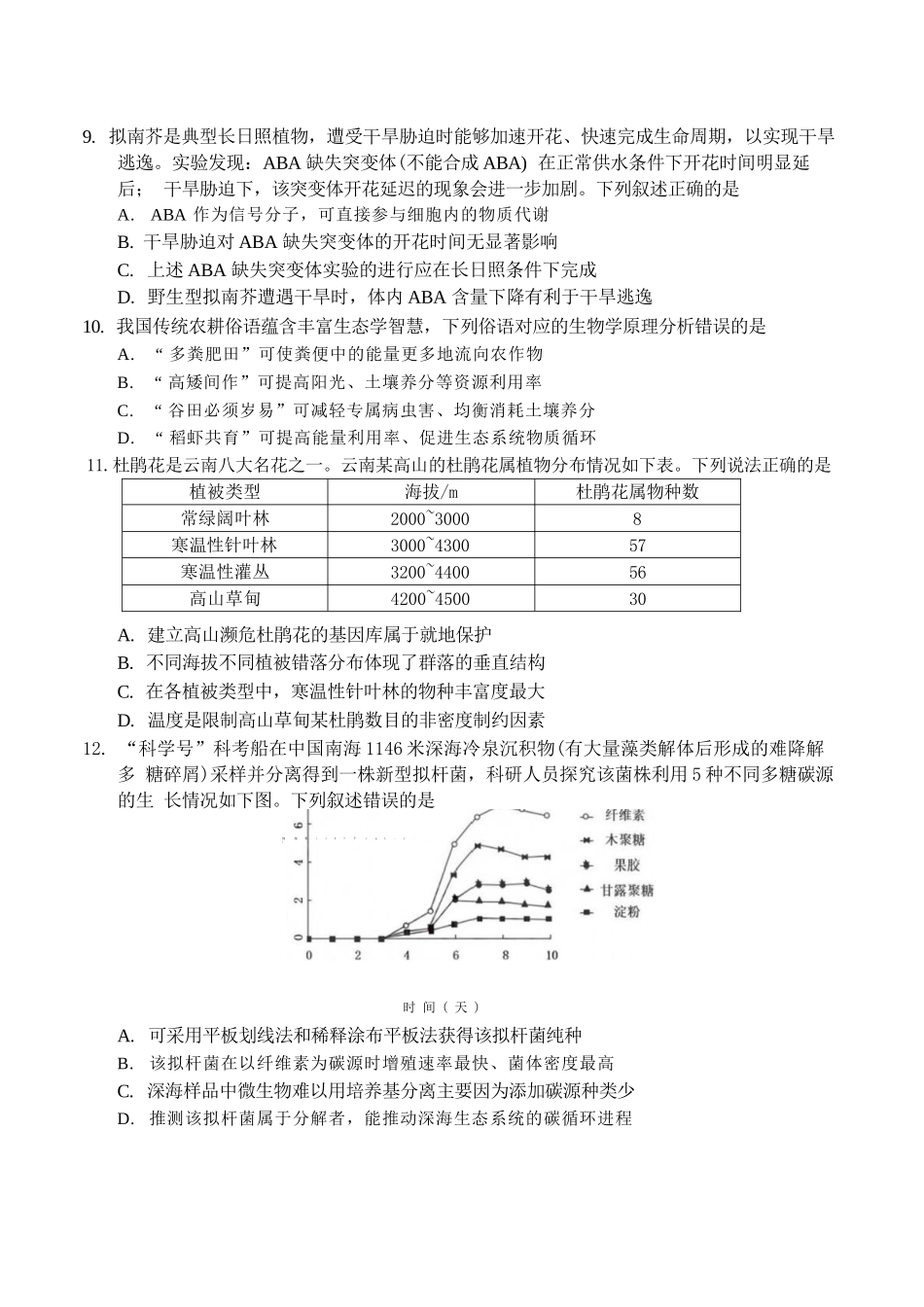 生物湖北云学联盟2026年高三年级8月阶段训练(8.20-8.21).docx_第3页