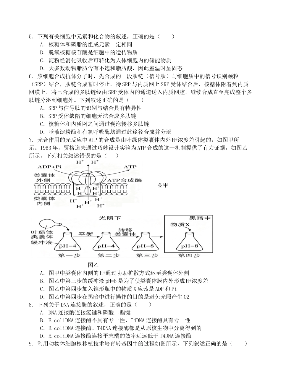 生物四川射洪中学高2024级(2027届)高三年级上期入学考试(8月底).docx_第2页