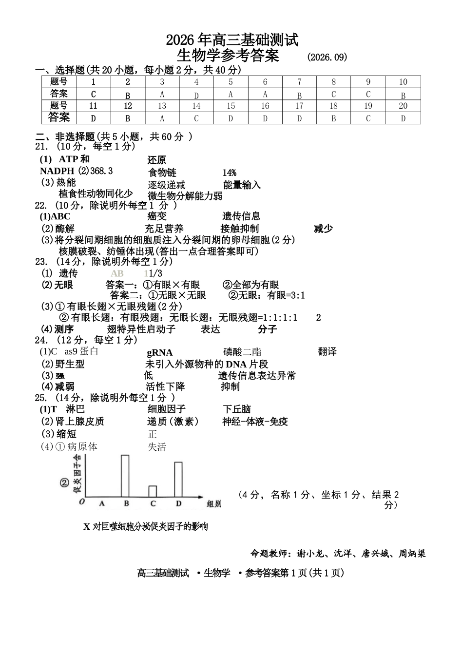 生物浙江嘉兴市2026年2027届高三年级9月基础测试(嘉兴基测)(9.7-9.9)(2).docx_第1页