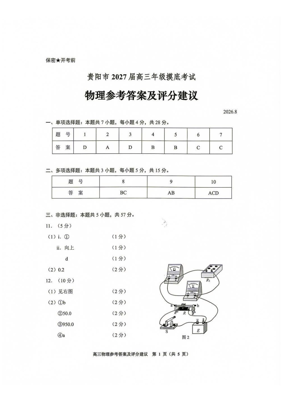 物理贵州贵阳市、黔东南、安顺、六盘水等地2027届高三年级摸底考试(8.28-8.29).pdf_第1页