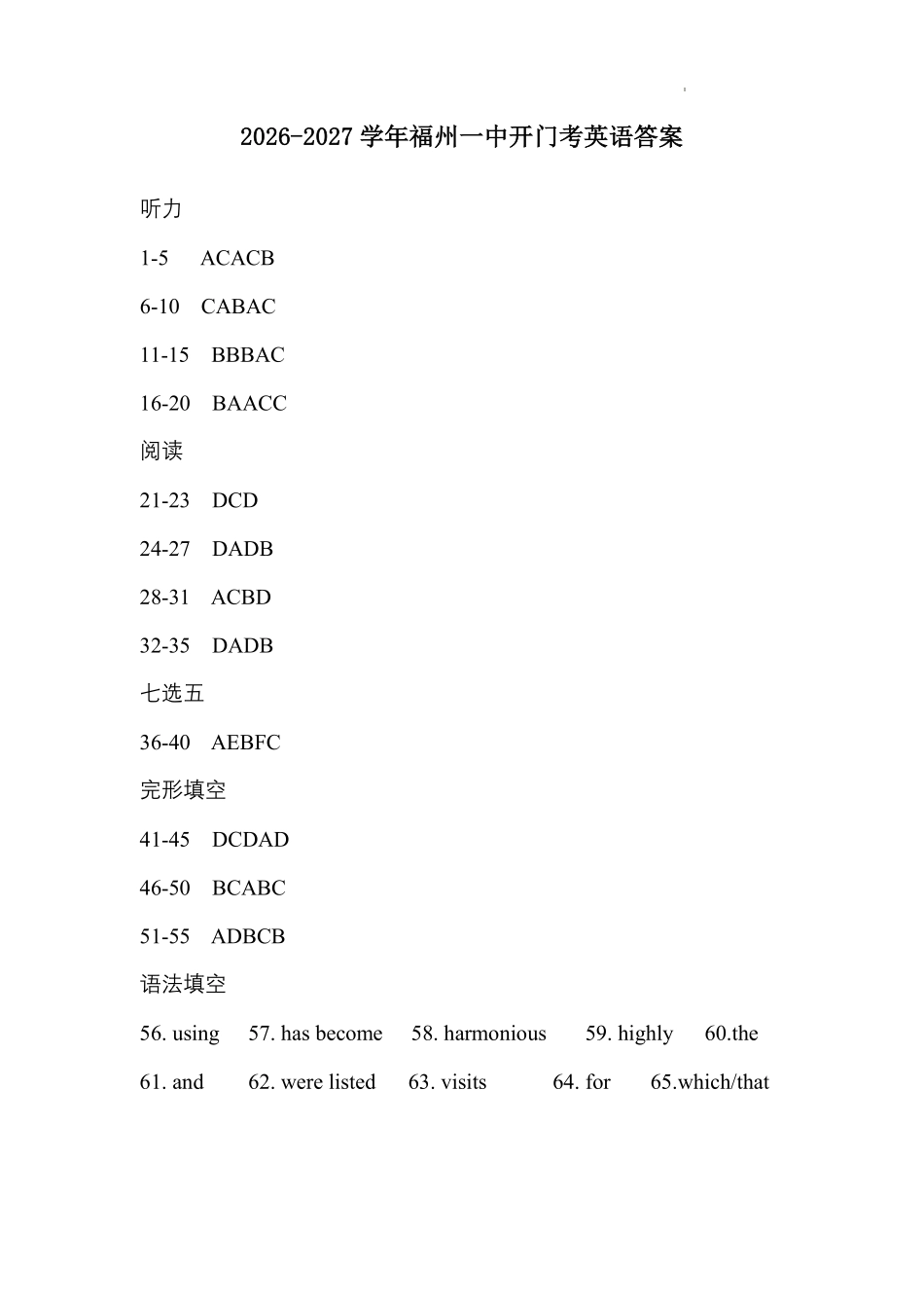 英语【全国百强校】【福州一中开门考】福建福州一中2027届高三年级第一学期第一次质量检测(8.26-8.27)(1).pdf_第1页