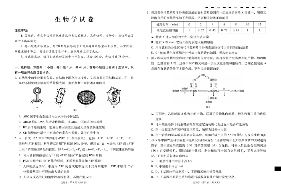昭通市第一中学2026-2027学年上学期高三8月月考生物.pdf_第1页
