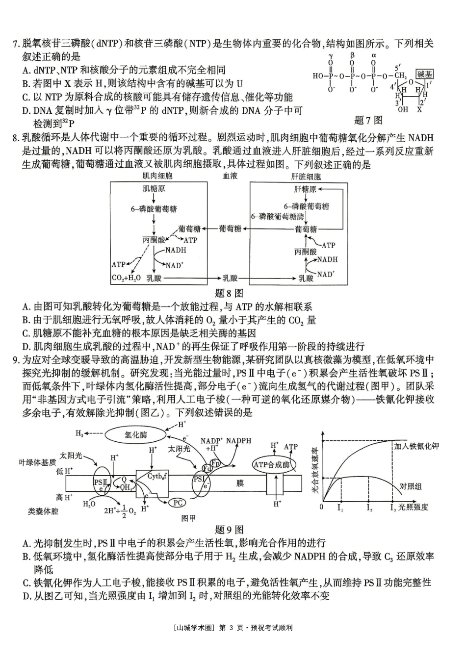 重庆南开中学高2027届高三年级质量检测(一)生物.pdf_第3页