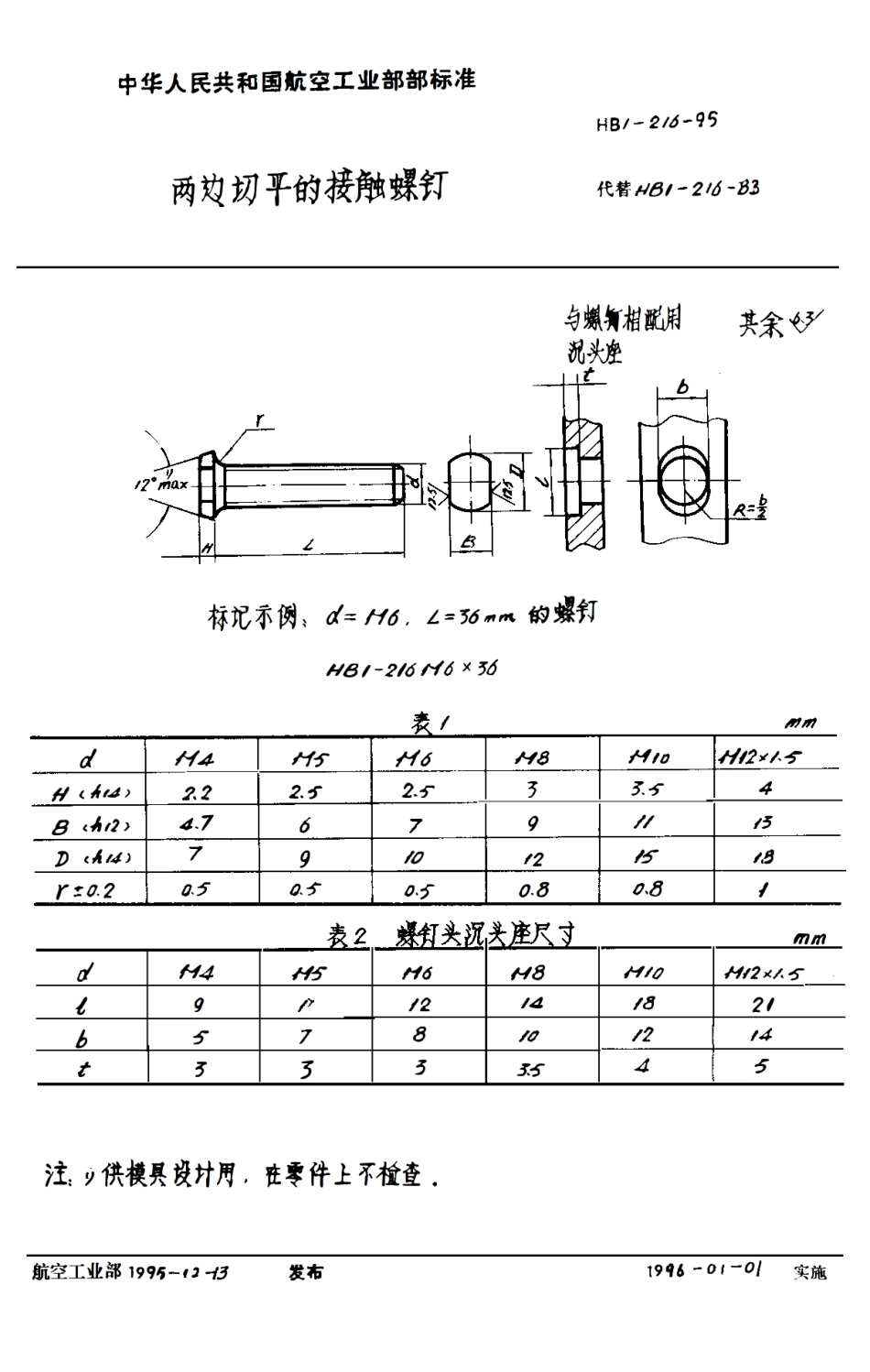 HB 1-216-1995两边切平的接触螺钉.pdf_第1页