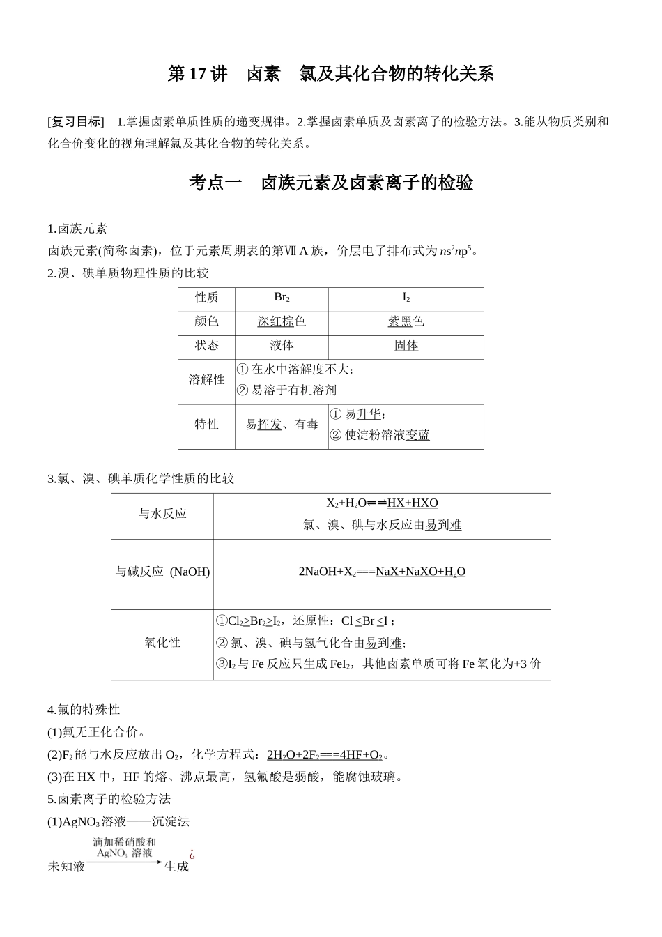 大单元二第五章第17讲卤素氯及其化合物的转化关系.docx_第1页