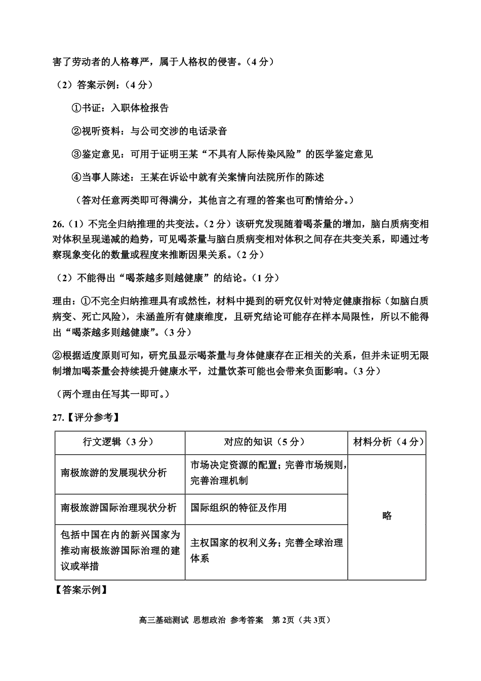 高三《政治》答案（2026.9）.pdf_第2页