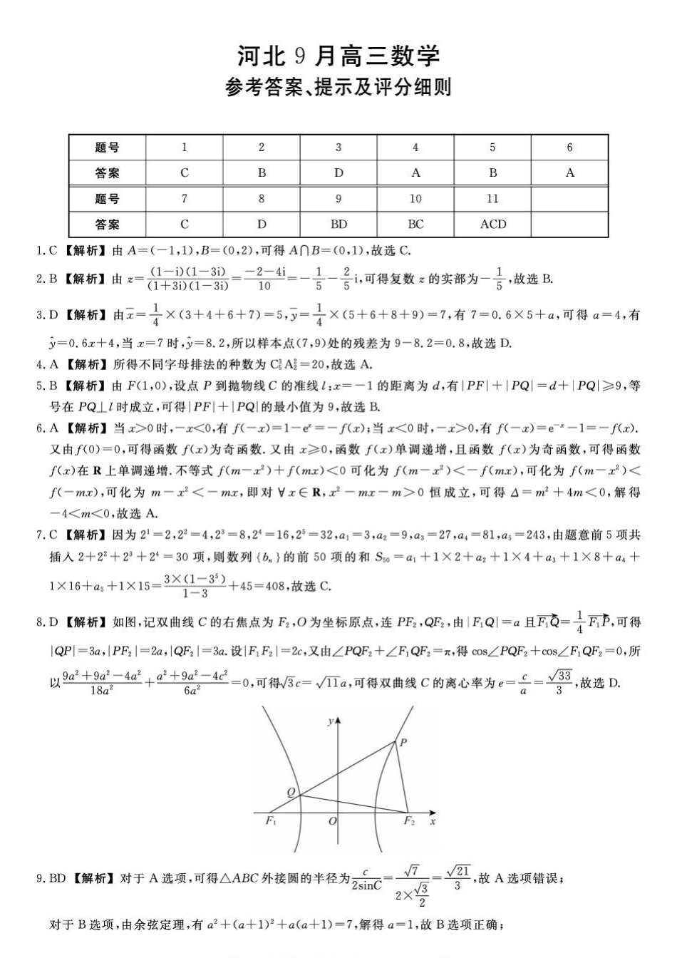 河北2027届高三上学期9月考试数学答案.pdf_第1页