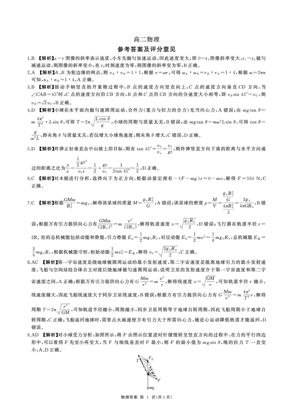 河南百师联盟2026-2027学年高二上学期开学考试物理答案.pdf_第1页