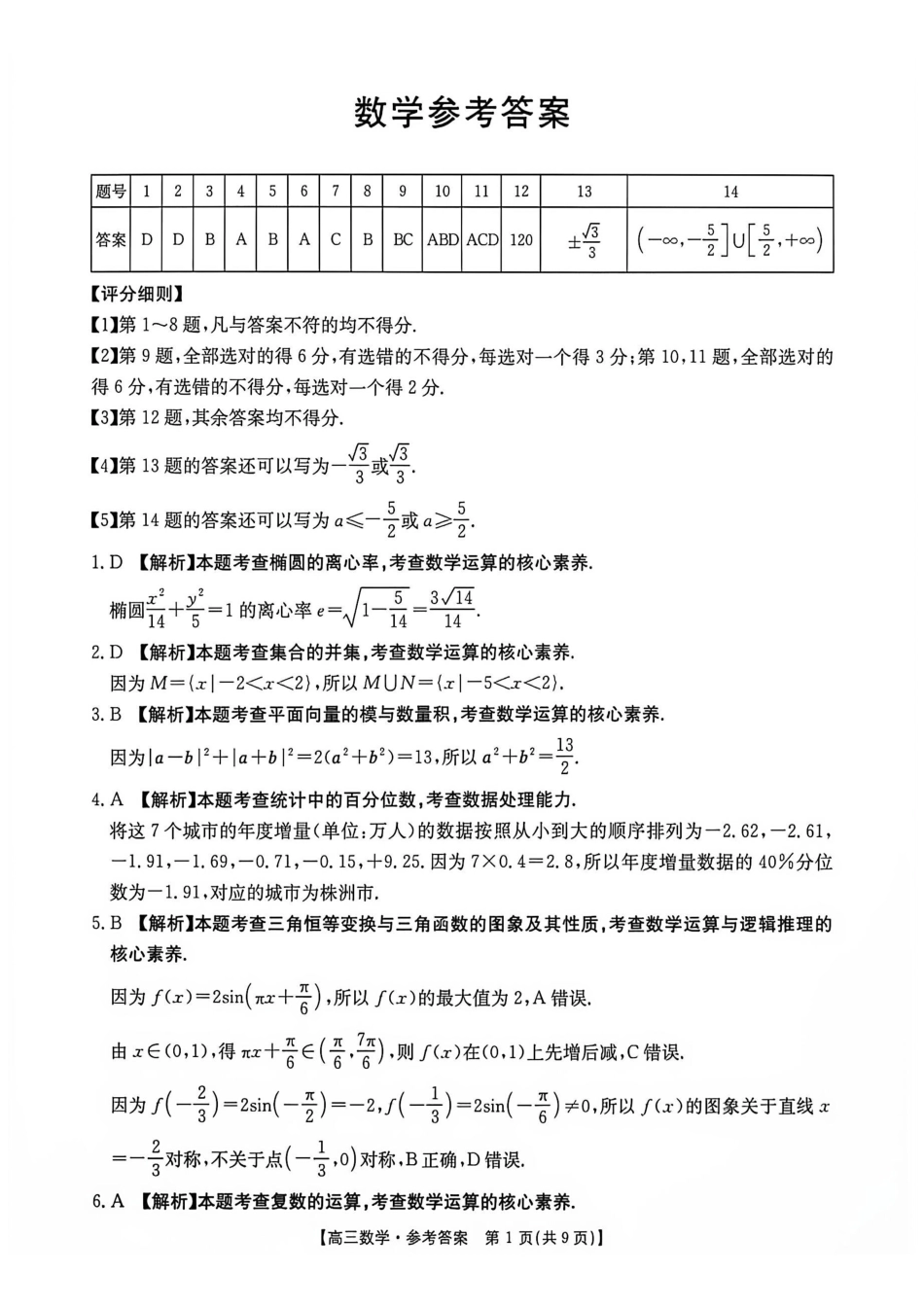 湖南G30联盟2027届高三8月第一次联考数学答案.pdf_第1页