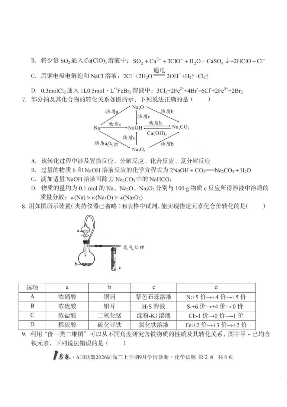化学山西1号卷A10联盟2026高三年级9月学情诊断(9.10-9.11).pdf_第2页