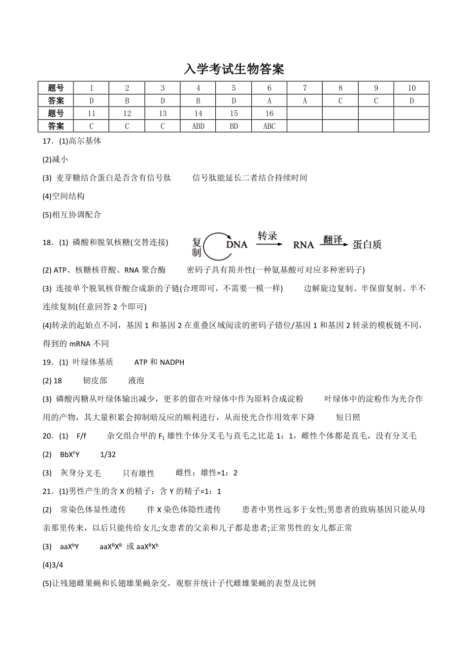 入学考试生物答案.pdf_第1页