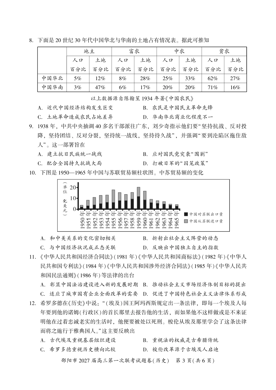 邵阳市2027届高三第一次联考历史.pdf_第3页